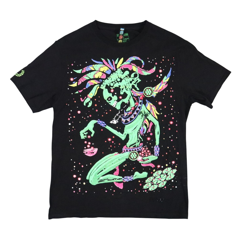 Esquizo Aztec Skeleton Graphic T-Shirt Mens Medium Black Neon Psychedelic Mexico